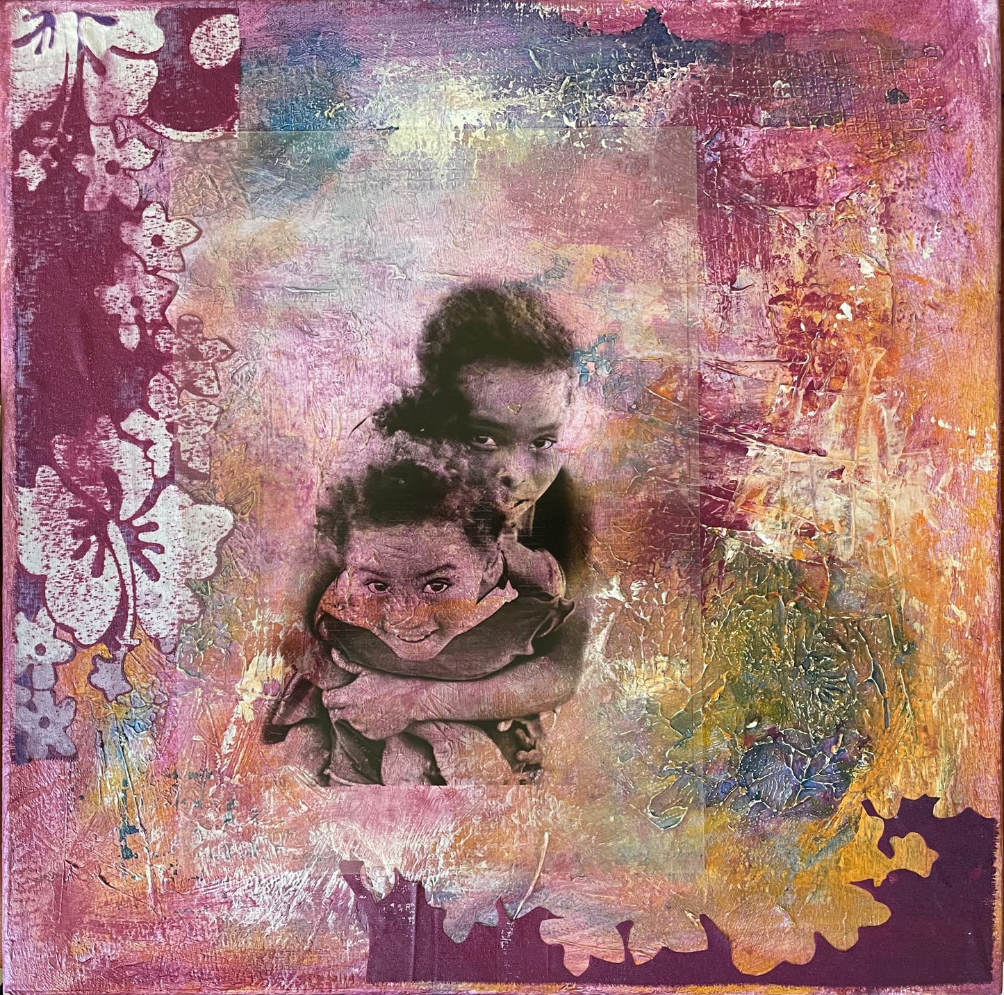 « Aux Grandes inondations de soleil », techniques mixtes, 50x50 cm